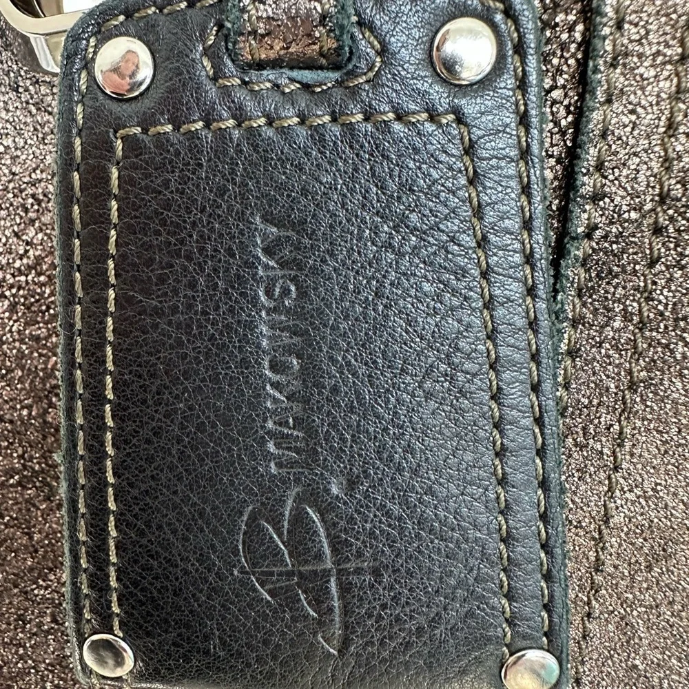 B. Makowsky Metallic Bronze Leather Large Hobo Shoulder Bag with Studded Handle - Picture 12 of 16